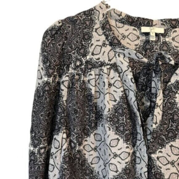 Joie | Women's Black Gray 100% Silk Front Tie Blouse Top Size Small - Picture 2 of 9